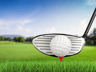 golf club with golf ball on tee side view