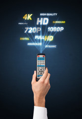 Hand with remote control and multimedia properties