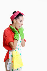 cleaning lady isolated on white