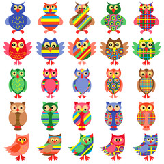 Obraz na płótnie Canvas Twenty five amusing colorful owls