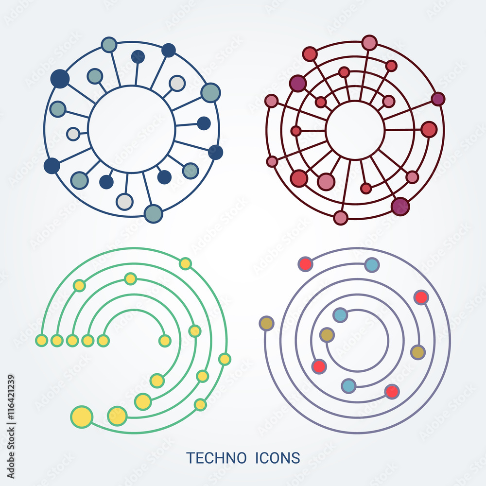 Poster vector linear circles, spiral abstract logos and round shapes. design elements logo of dots and line