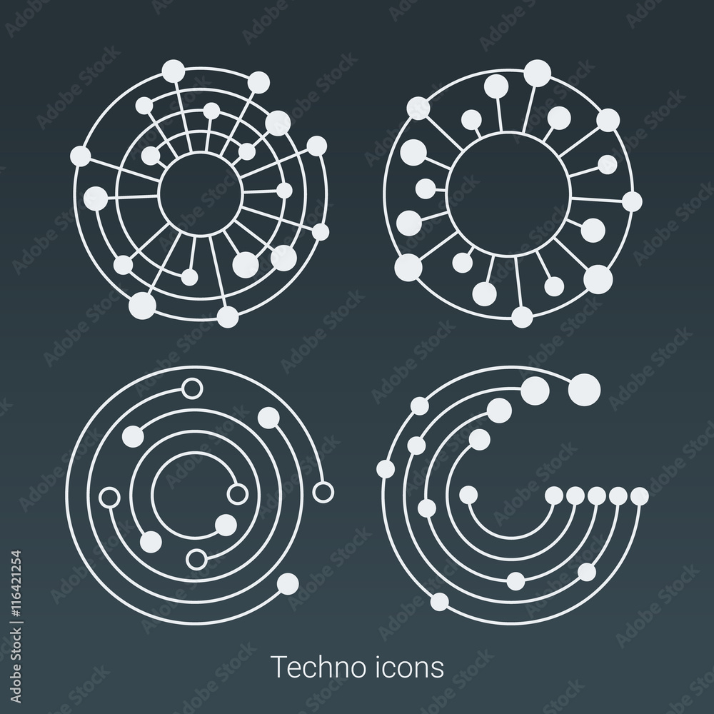 Poster vector linear circles, spiral abstract logos and round shapes. design elements logo of dots and line