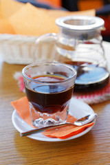 cup of coffee on the table in the cafeteria