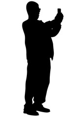 Man with a camera on white background