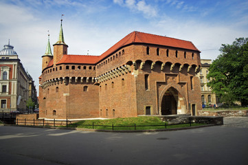 Gothic Barbican (Barbakan) in Cracow, Poland - obrazy, fototapety, plakaty