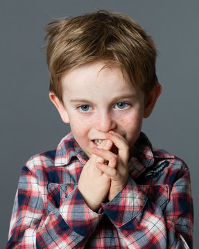 Little Child Biting Fingers For Boredom, Stress Or Bad Habit