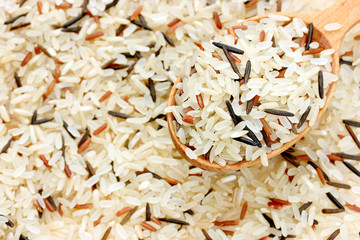 Colorful rice mix, healthy food background close up
