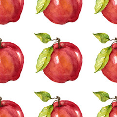 Watercolor seamless pattern with fruits Apple