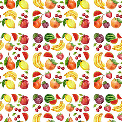 Obraz premium Watercolor seamless pattern with fruits