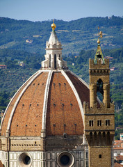 Fototapeta premium Toscana,Firenze,il duomo e la torre di Palazzo Vecchio.
