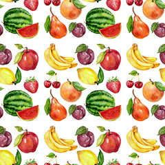 Watercolor seamless pattern with fruits