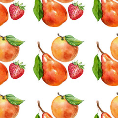 Watercolor seamless pattern with fruits