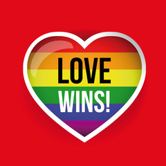 Love Wins! rainbow flag LGBT symbol on heart vector