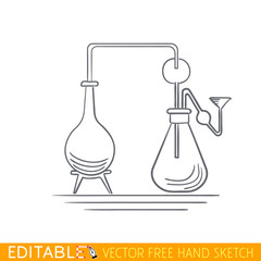 Alchemical glass flasks. Editable vector icon in linear style.