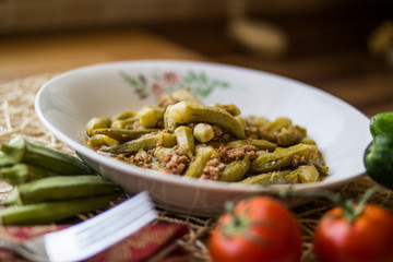 Bamya / Okra / Turkish traditional food with minced meat