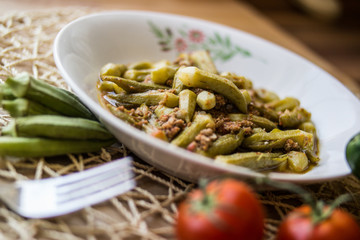 Bamya / Okra / Turkish traditional food with minced meat