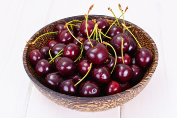 Ripe Juicy Cherries on White Background