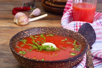 Carrot Tomato Soup in Plate. National Italian Cuisine