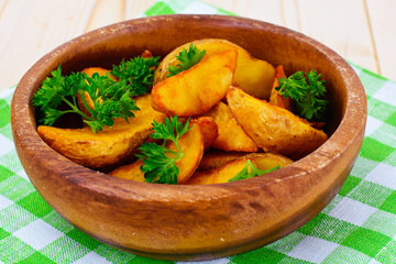 Potato Wedges, Potatoes in a Rural with Tomato Ketchup