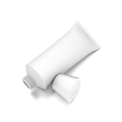 White horizontal cosmetic cream tube from top front closeup angle.