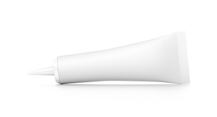 White horizontal cosmetic cream tube from front angle.