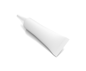 White horizontal cosmetic cream tube from top front angle.