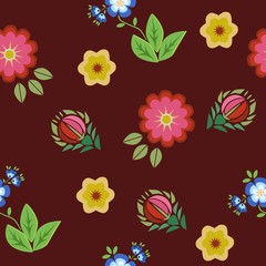 Fototapeta premium Seamless pattern floral embroidery red, vector