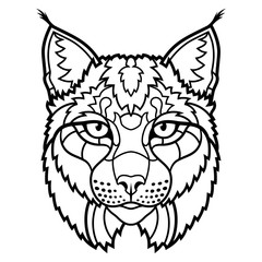 Wildcat lynx mascot head isolated sketch line art