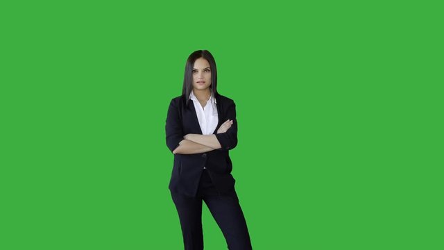 portrait of young attractive women in business suit isolated on green-screen