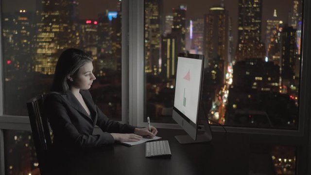 successful business women working on computer desk analyzing financial profits