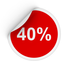 40% - Forty Percent Red Circle Sticker with Peeling Corner 3D Illustration