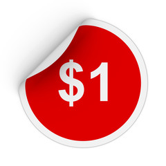 $1 - One Dollar Red Circle Sticker with Peeling Corner 3D Illustration