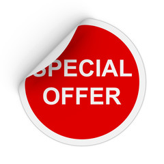 Special Offer Text Red Circle Sticker with Peeling Corner 3D Illustration
