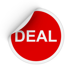 Deal Text Red Circle Sticker with Peeling Corner 3D Illustration