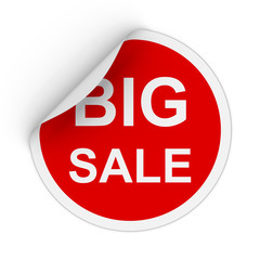 Big Sale Text Red Circle Sticker with Peeling Corner 3D Illustration
