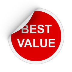 Best Value Text Red Circle Sticker with Peeling Corner 3D Illustration