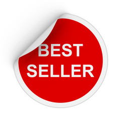 Best Seller Text Red Circle Sticker with Peeling Corner 3D Illustration