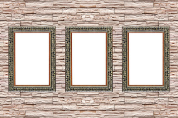 three wooden frames on modern slate wall