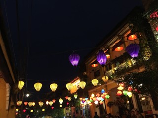 Colorful lanterns at night