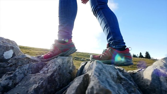 feet close up. hiking outdoors. feet walking. activity. recreational pursuit