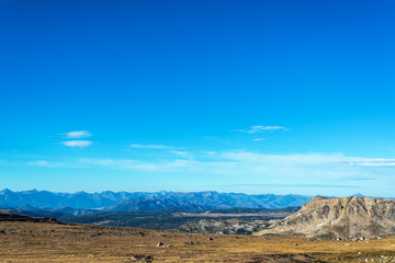 Landscape with mountains in the background taken in the Beartooth Mountains in Montna