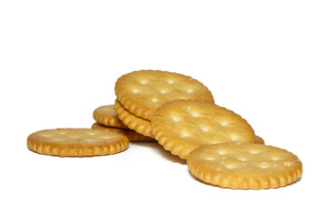 crackers or biscuits on white background