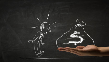 Funny businessman chalk drawing  . Mixed media