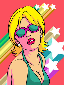Retro blonde girl with stars