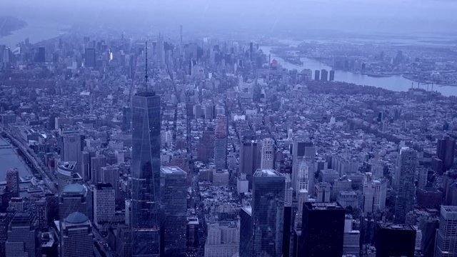 aerial view of city at night. metropolis urban landmark. new york city skyline