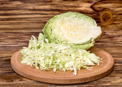 Sliced cabbage on a board