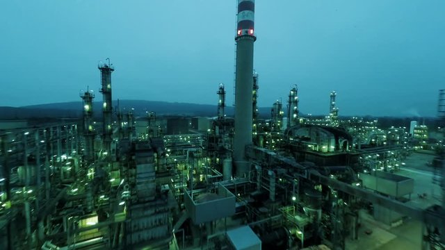 flying over oil refinery factory. industrial background. gas gasoline production