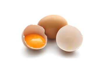 close up broken egg isolated on white background