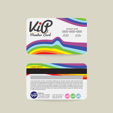Front And Back Rainbow Stripes VIP Member Card Template Vector Illustration.