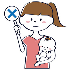 子供を抱えるママ　マタニティ バツ札